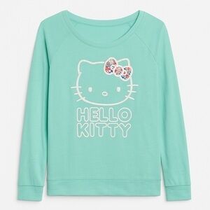 Hello Kitty Mint Green Long Sleeve Sweatshirt Floral Bow Sanrio Kawaii M 2014